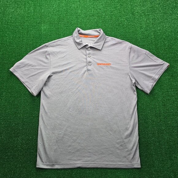 Whataburger Polo Shirt Mens Medium Gray Striped Employee Uniform Work Wear - Picture 1 of 9